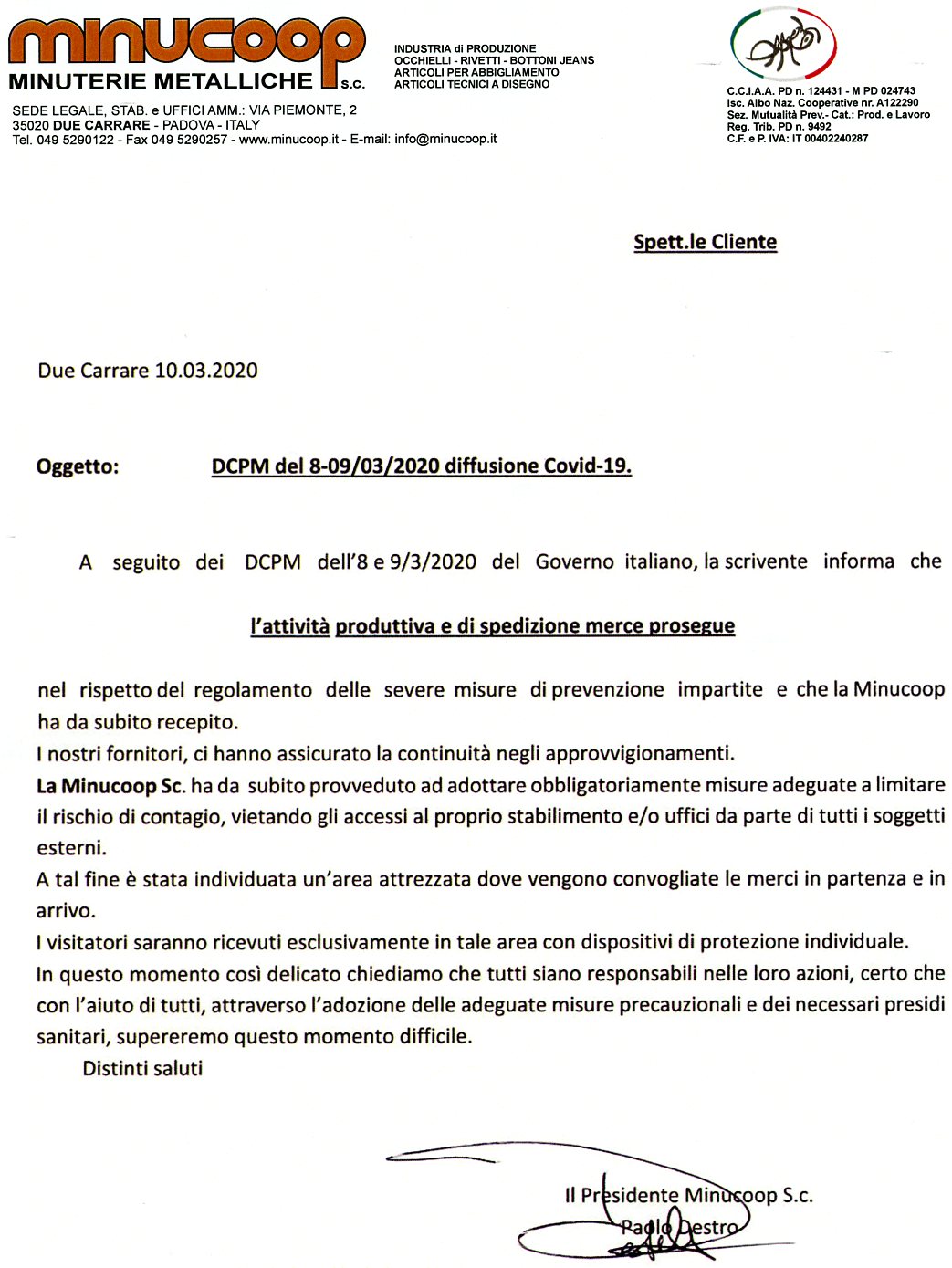 Dcpm del 8-09/03/2020 diffusione covid – 19